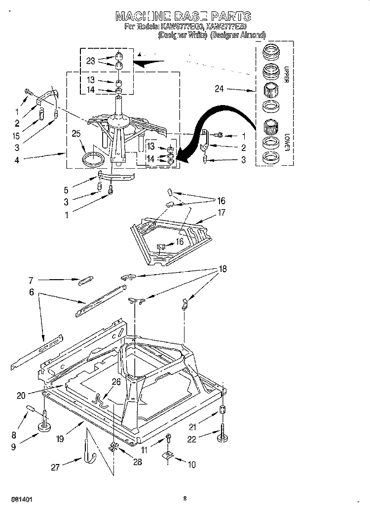 MACHINE BASE Diagram and Parts List for  KitchenAid Washer