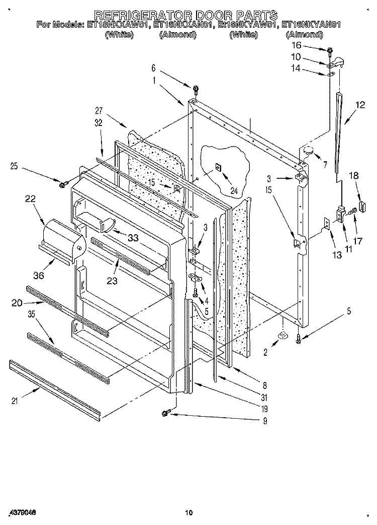 REFRIGERATOR DOOR, LIT/OPTIONAL Diagram and Parts List for ET18NKXAW01  Whirlpool Refrigerator