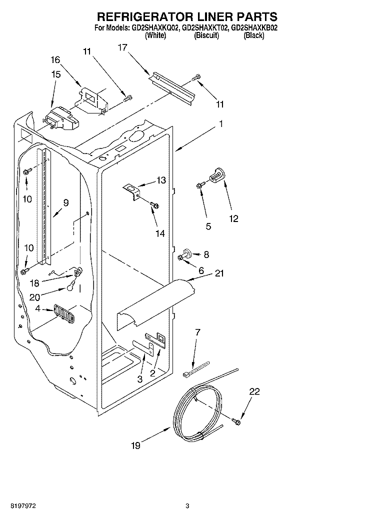 REFRIGERATOR LINER Diagram and Parts List for GD2SHAXKT02  Whirlpool Refrigerator
