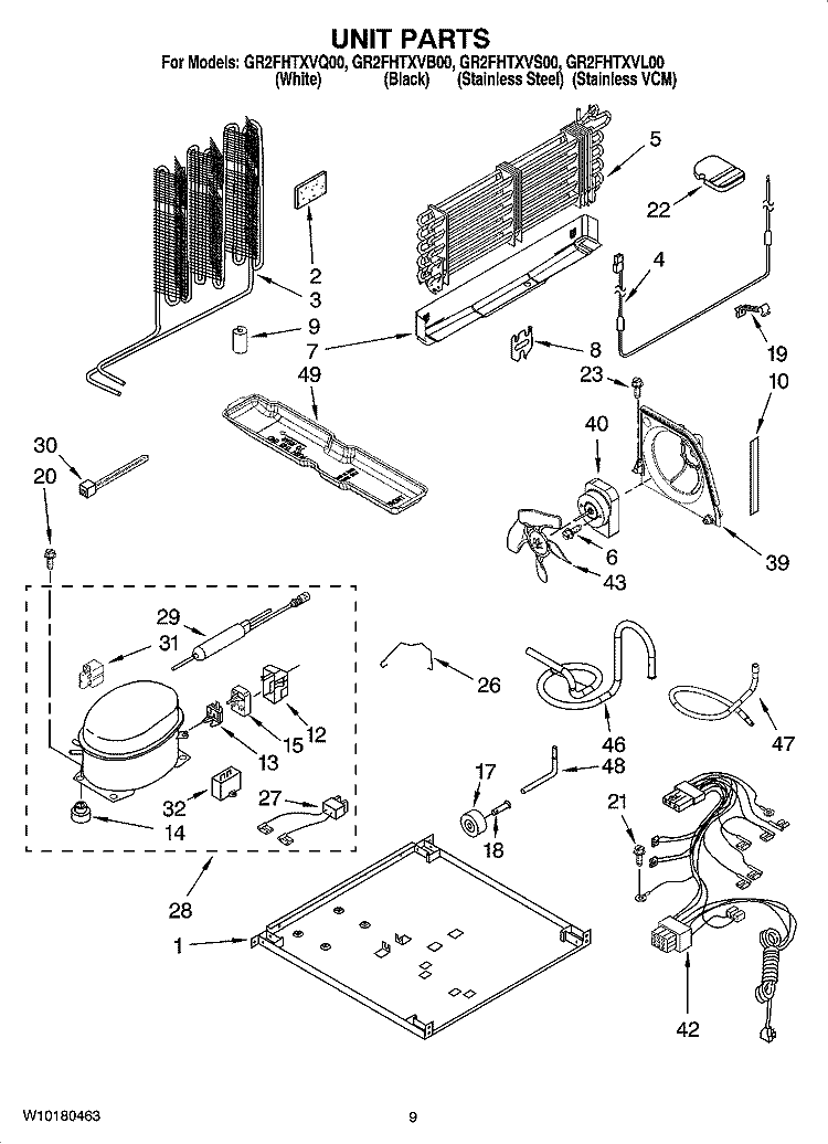 UNIT PARTS Diagram and Parts List for GR2FHTXVQ00  Whirlpool Refrigerator