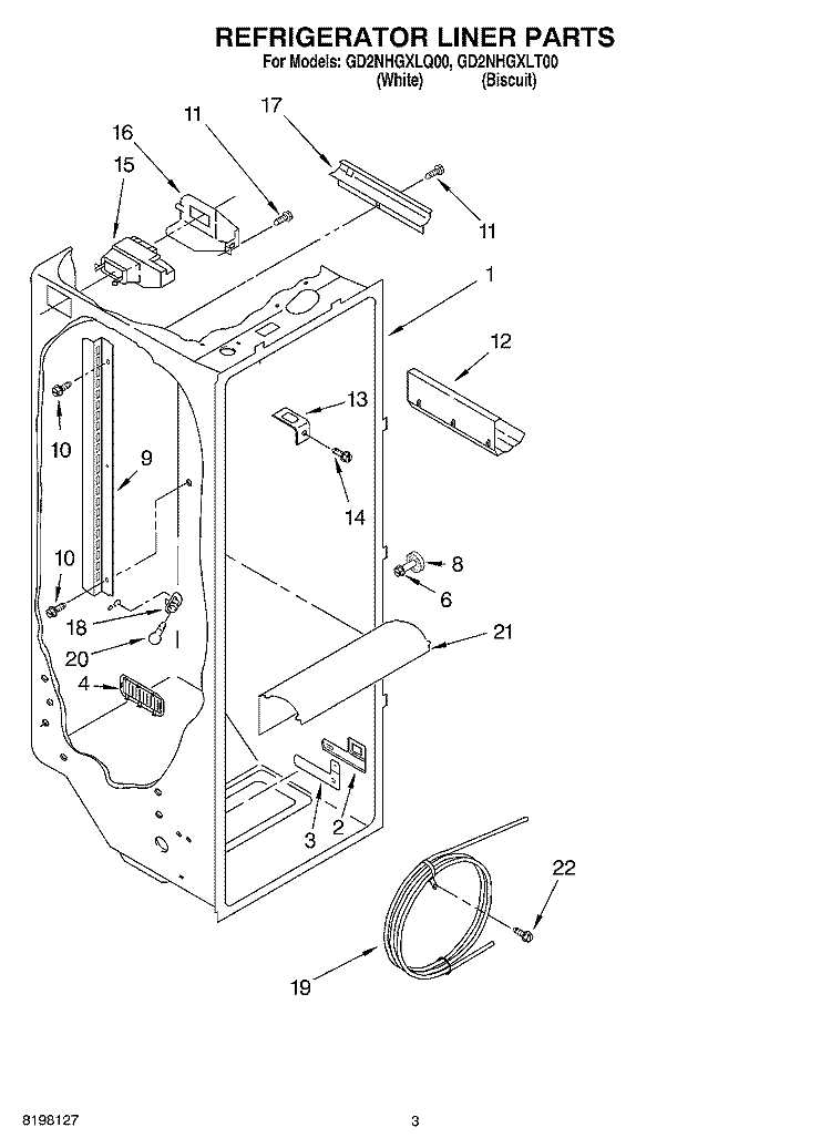 REFRIGERATOR LINER Diagram and Parts List for GD2NHGXLT00  Whirlpool Refrigerator