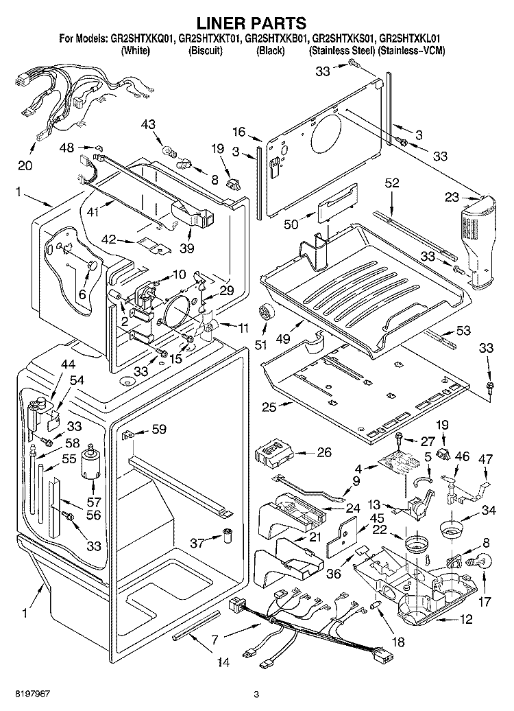 LINER Diagram and Parts List for GR2SHTXKB01  Whirlpool Refrigerator