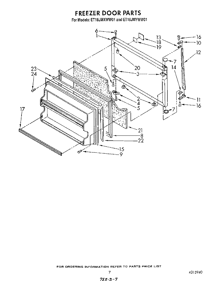 FREEZER DOOR Diagram and Parts List for ET18JMYWG01  Whirlpool Refrigerator