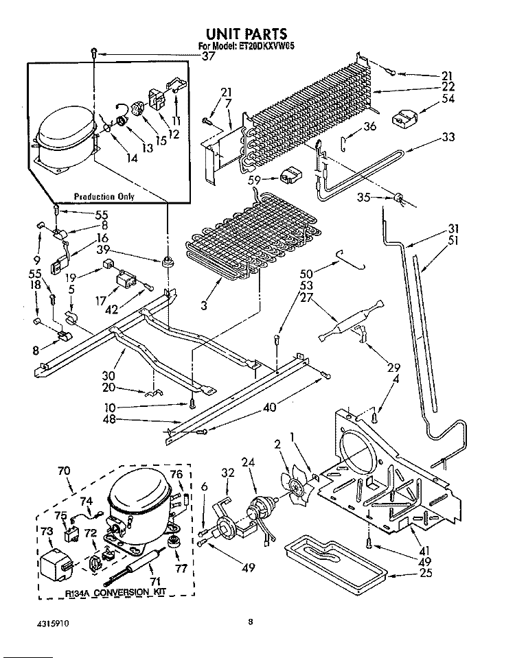 UNIT Diagram and Parts List for ET20DKXVG05  Whirlpool Refrigerator