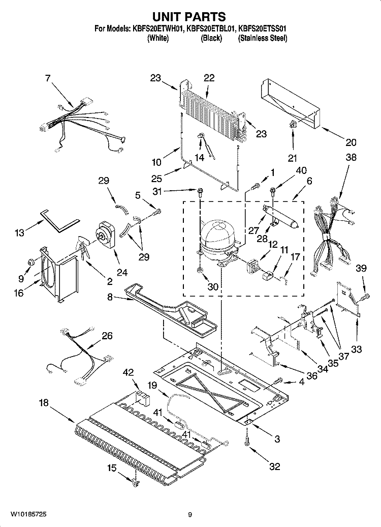 UNIT PARTS Diagram and Parts List for  KitchenAid Refrigerator