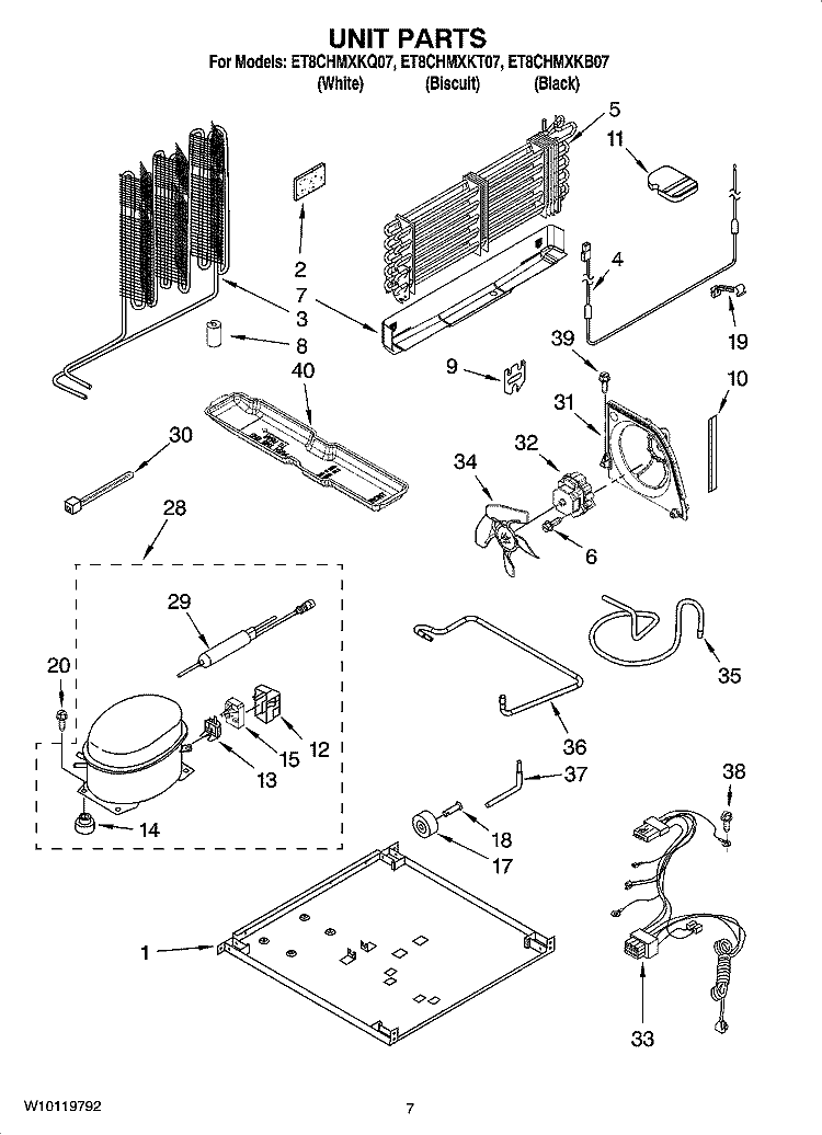 UNIT PARTS Diagram and Parts List for ET8CHMXKB07  Whirlpool Refrigerator