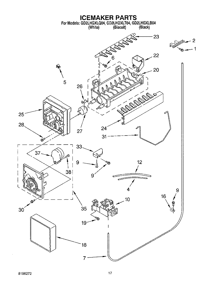 ICEMAKER Diagram and Parts List for GD2LHGXLQ04  Whirlpool Refrigerator