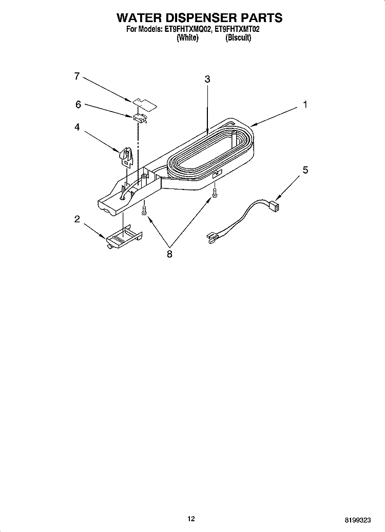 WATER DISPENSER PARTS, OPTIONAL PARTS Diagram and Parts List for ET9FHTXMQ02  Whirlpool Refrigerator