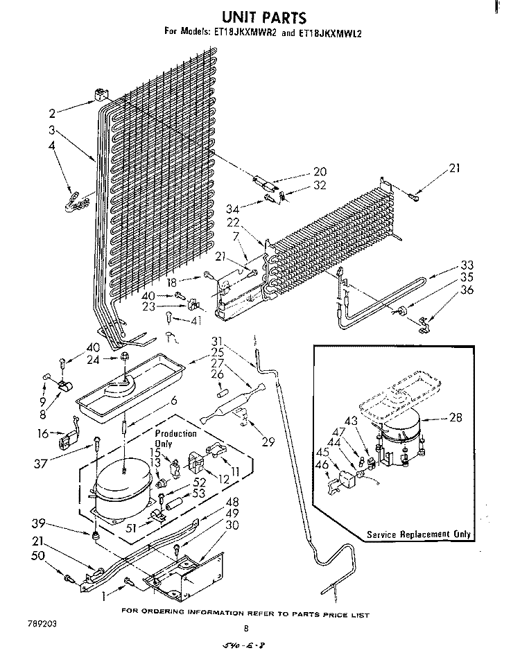 UNIT Diagram and Parts List for ET18JKXMWR2  Whirlpool Refrigerator