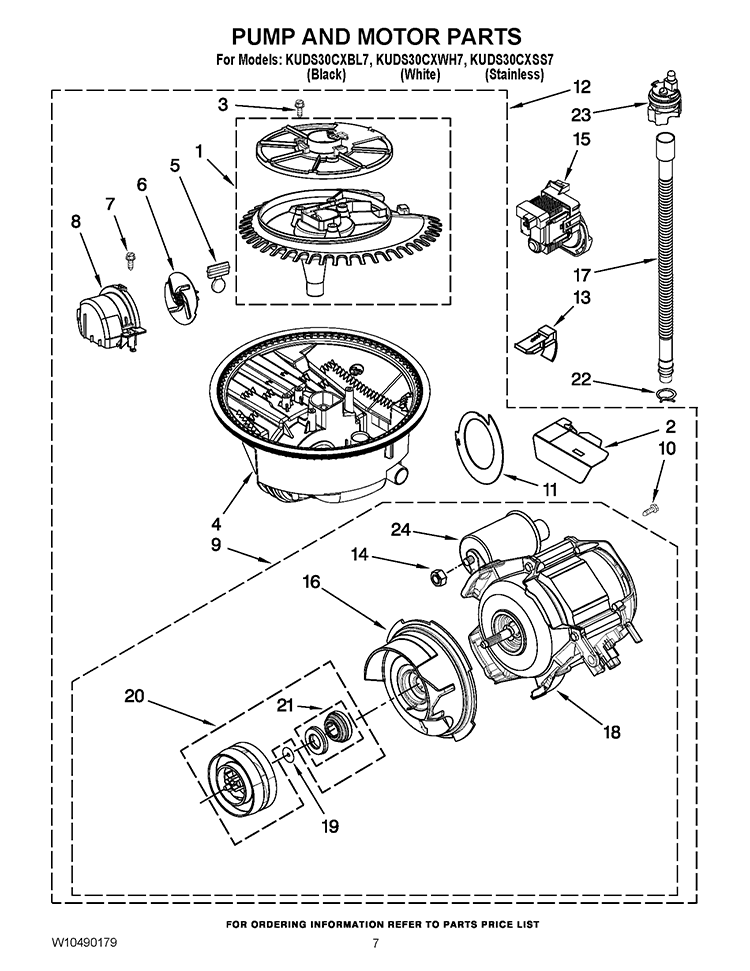 PUMP AND MOTOR PARTS Diagram and Parts List for  KitchenAid Dishwasher