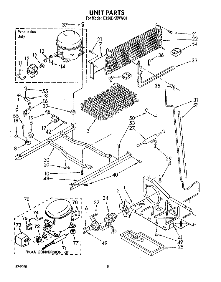 UNIT Diagram and Parts List for ET20DKXVF00  Whirlpool Refrigerator