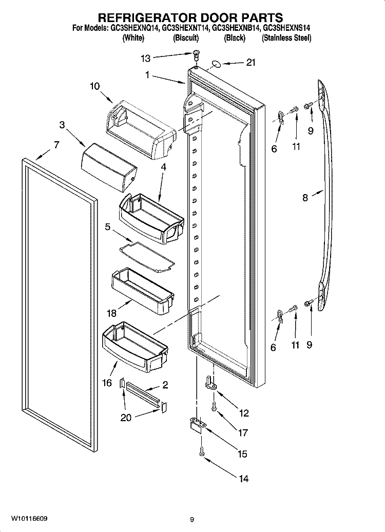 REFRIGERATOR DOOR PARTS Diagram and Parts List for GC3SHEXNB14  Whirlpool Refrigerator