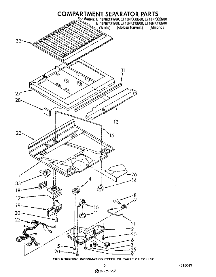 COMPARTMENT SEPARATOR Diagram and Parts List for ET18NKXXN00  Whirlpool Refrigerator