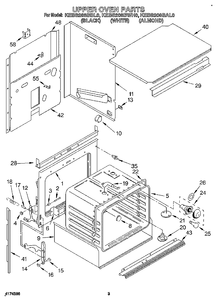UPPER OVEN Diagram and Parts List for KEBS208BWH0  KitchenAid Wall Oven