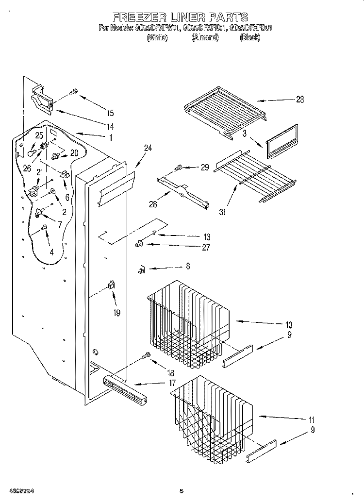 FREEZER LINER Diagram and Parts List for GD25DFXFW01  Whirlpool Refrigerator