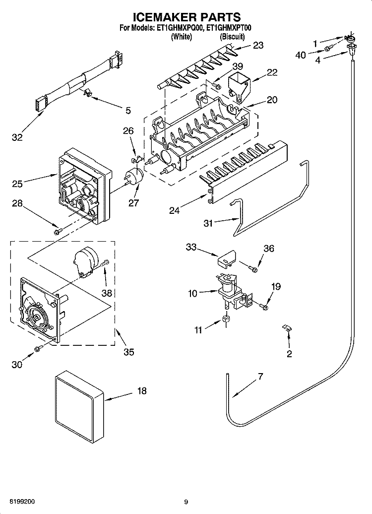 ICEMAKER PARTS Diagram and Parts List for ET1GHMXPQ00  Whirlpool Refrigerator