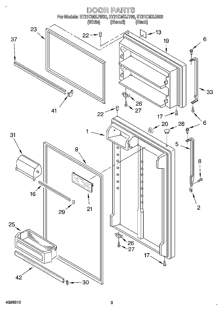 DOOR Diagram and Parts List for ET21CMXJT00  Whirlpool Refrigerator