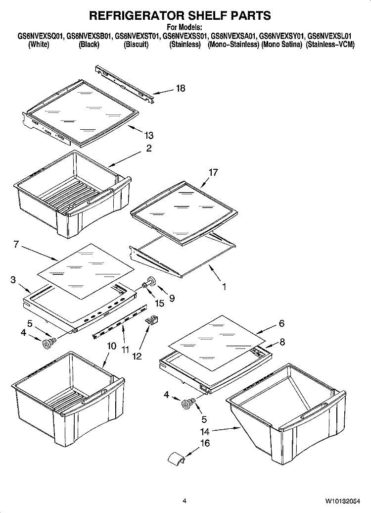 REFRIGERATOR SHELF PARTS Diagram and Parts List for GS6NVEXSB01  Whirlpool Refrigerator