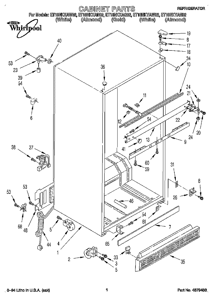 CABINET Diagram and Parts List for ET18NKYAN02  Whirlpool Refrigerator