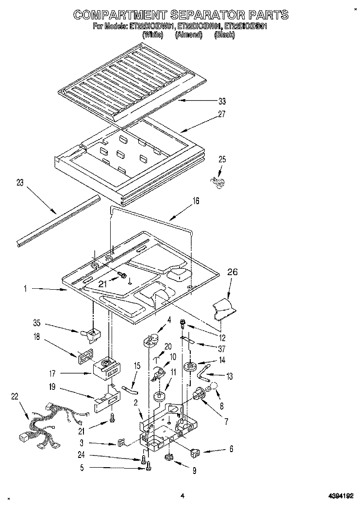 COMPARTMENT SEPARATOR Diagram and Parts List for ET22DKXDB01  Whirlpool Refrigerator