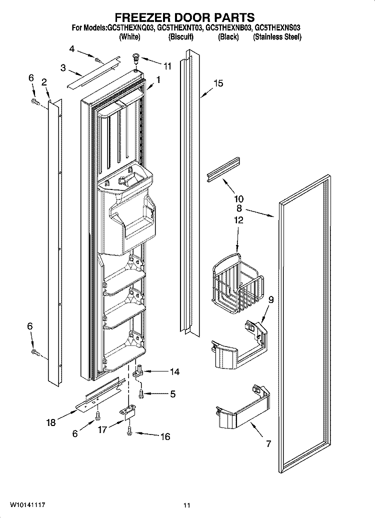 FREEZER DOOR PARTS Diagram and Parts List for GC5THEXNB03  Whirlpool Refrigerator