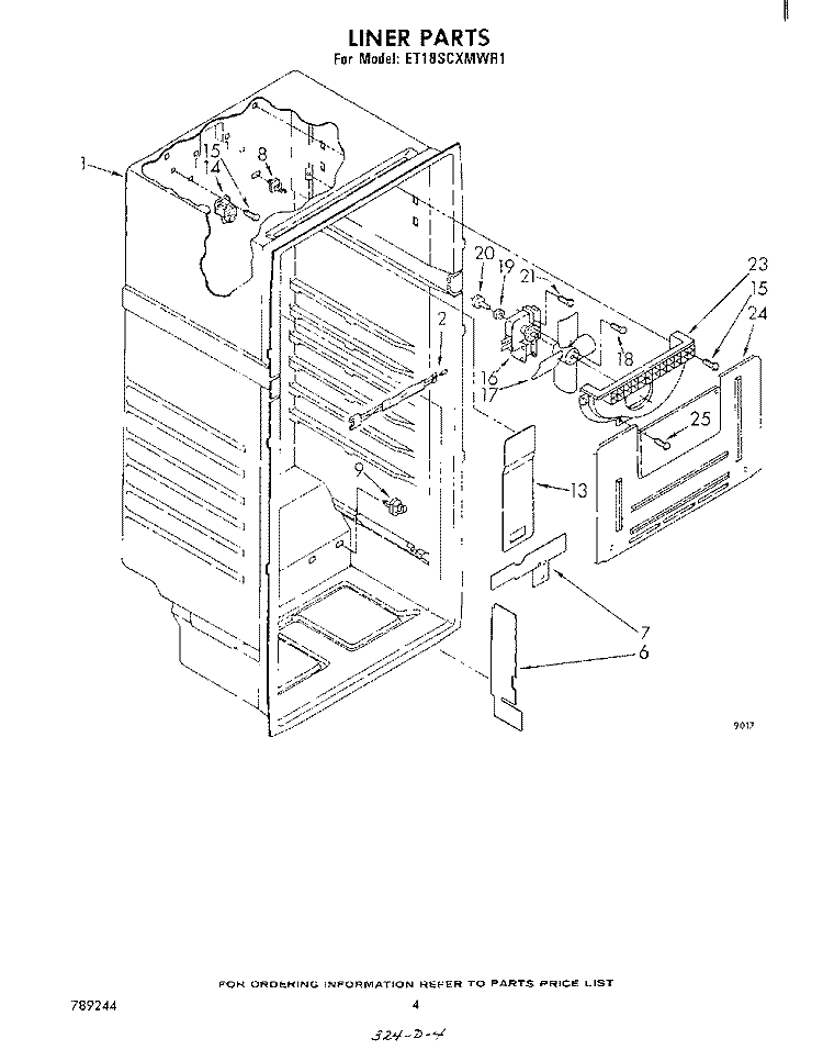LINER Diagram and Parts List for ET18SCXMWR1  Whirlpool Refrigerator