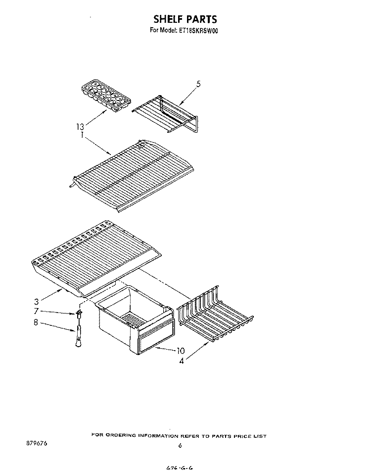 SHELF Diagram and Parts List for ET18SKRSW00  Whirlpool Refrigerator