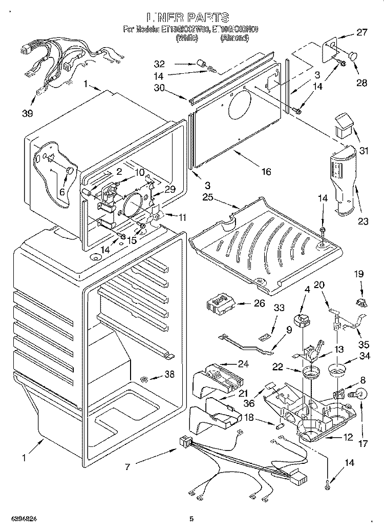 LINER Diagram and Parts List for ET18GKXGW00  Whirlpool Refrigerator