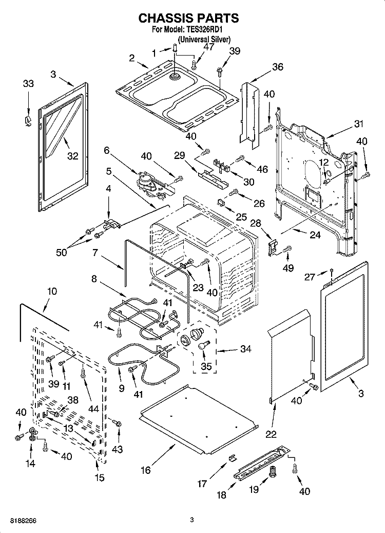 CHASSIS PARTS Diagram and Parts List for TES326RD1  Estate Range