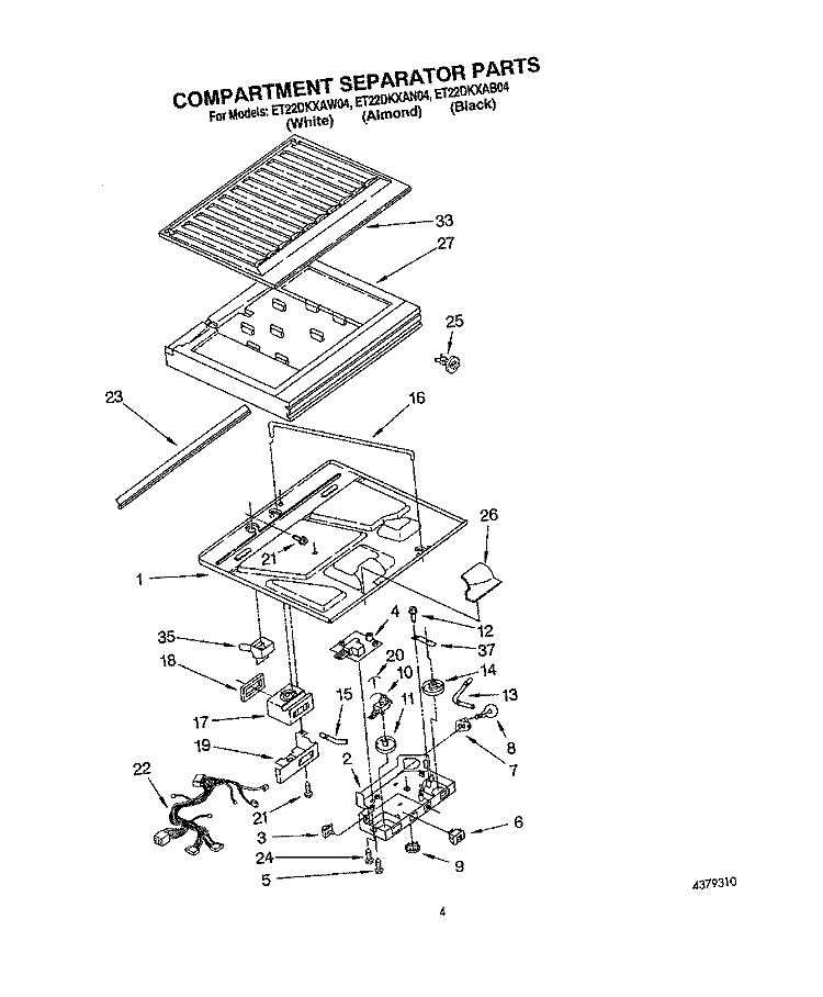 COMPARTMENT SEPARATOR Diagram and Parts List for ET22DKXAB04  Whirlpool Refrigerator