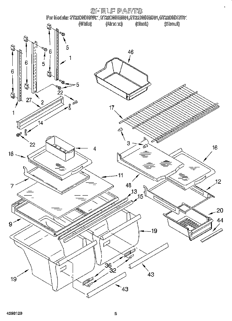 SHELF Diagram and Parts List for GT22DMXGT01  Whirlpool Refrigerator