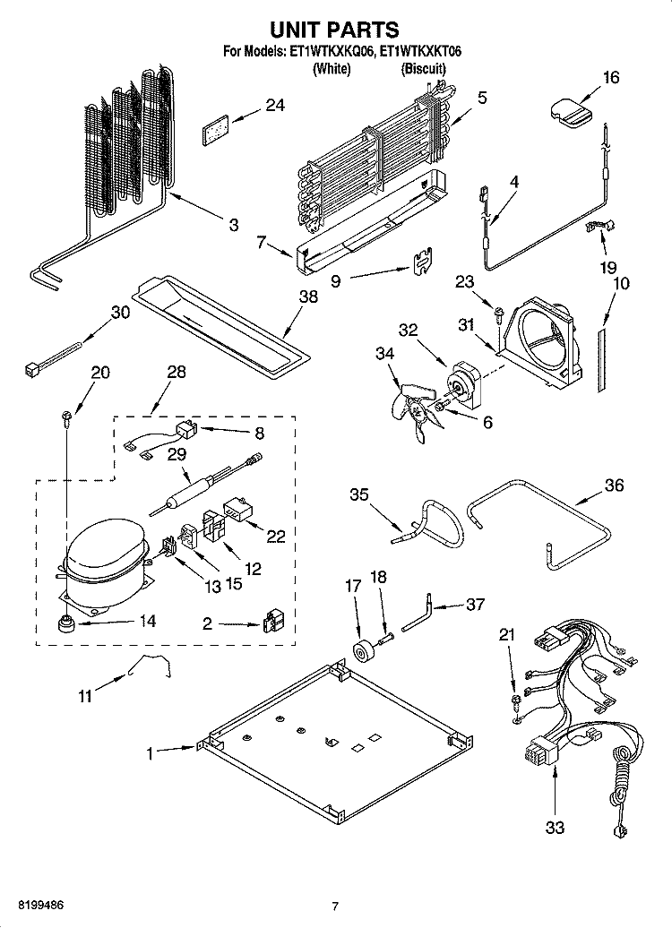 UNIT PARTS Diagram and Parts List for ET1WTKXKT06  Whirlpool Refrigerator
