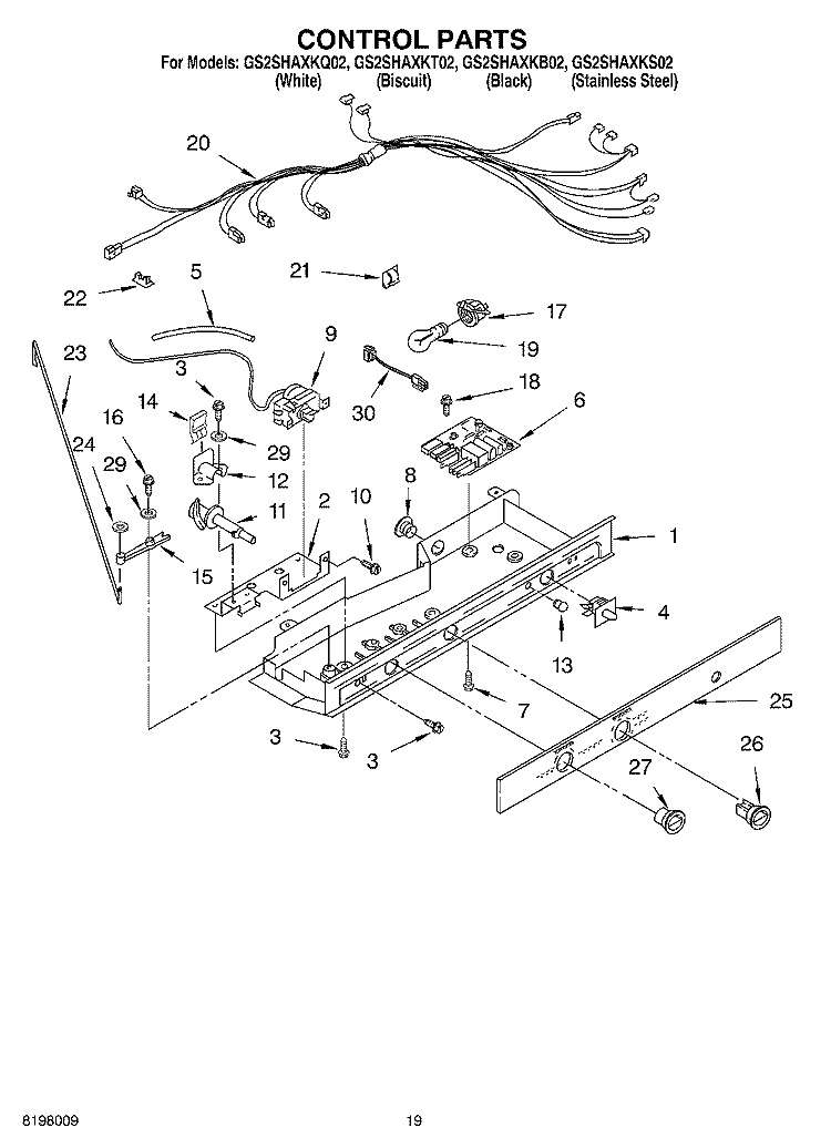 CONTROL PARTS Diagram and Parts List for GS2SHAXKS02  Whirlpool Refrigerator