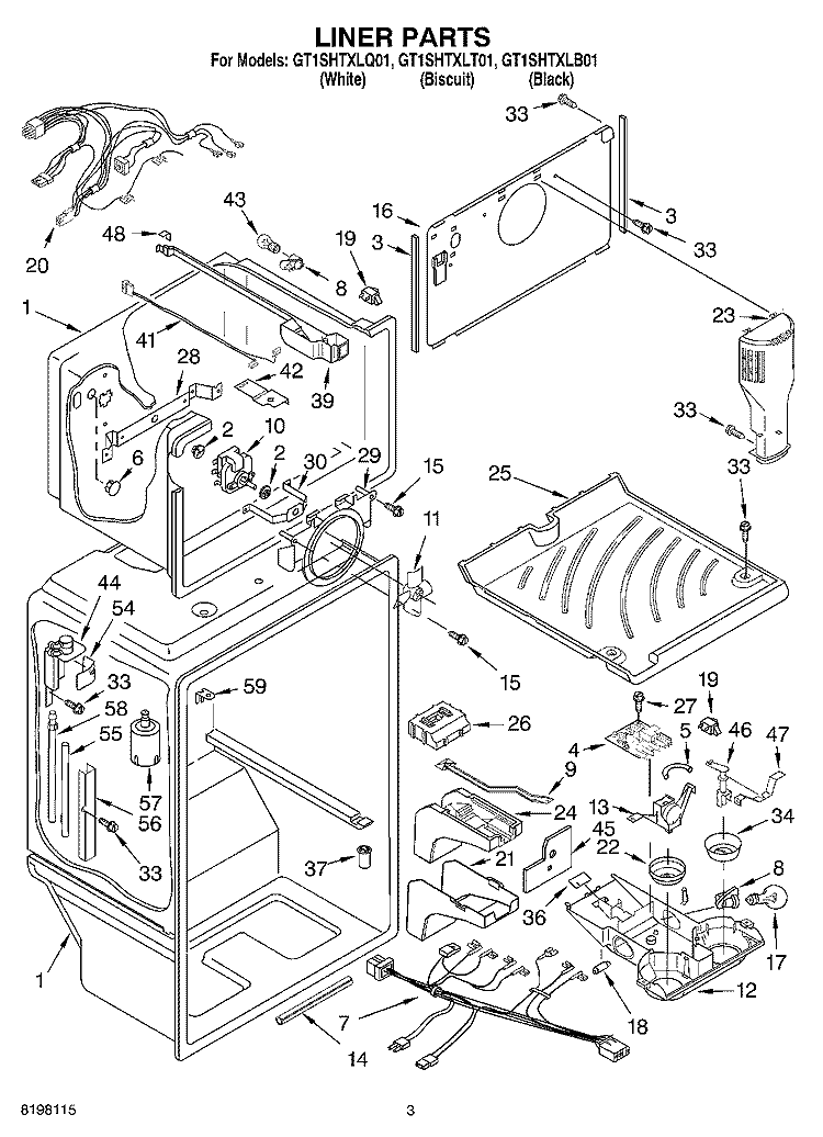 LINER Diagram and Parts List for GT1SHTXLB01  Whirlpool Refrigerator