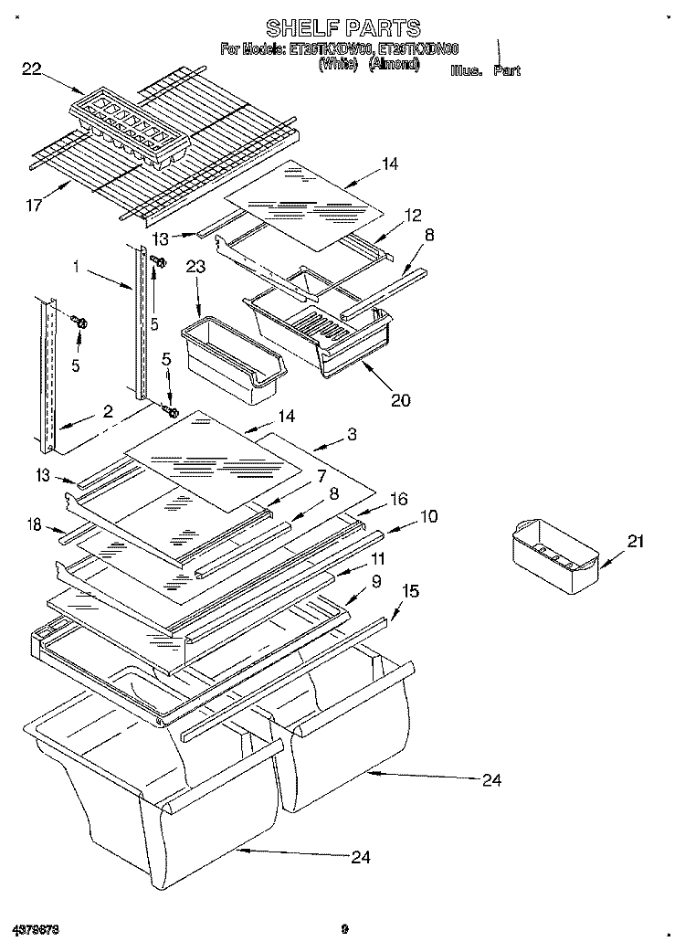 SHELF, LIT/OPTIONAL Diagram and Parts List for ET20TKXDW00  Whirlpool Refrigerator