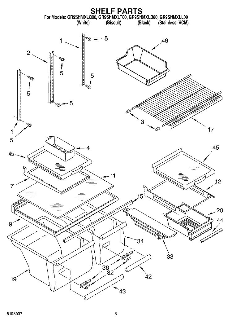 SHELF Diagram and Parts List for GR9SHMXLT00  Whirlpool Refrigerator