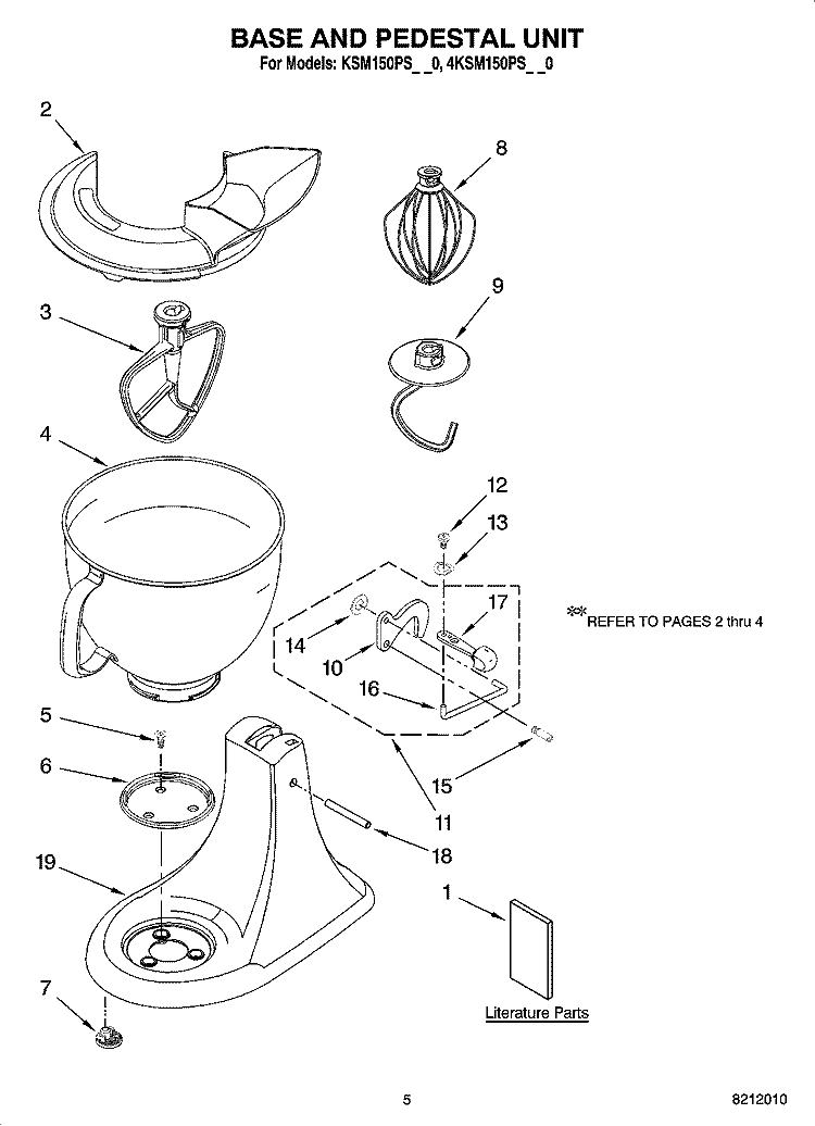 BASE AND PEDESTAL UNIT Diagram and Parts List for  KitchenAid Mixer