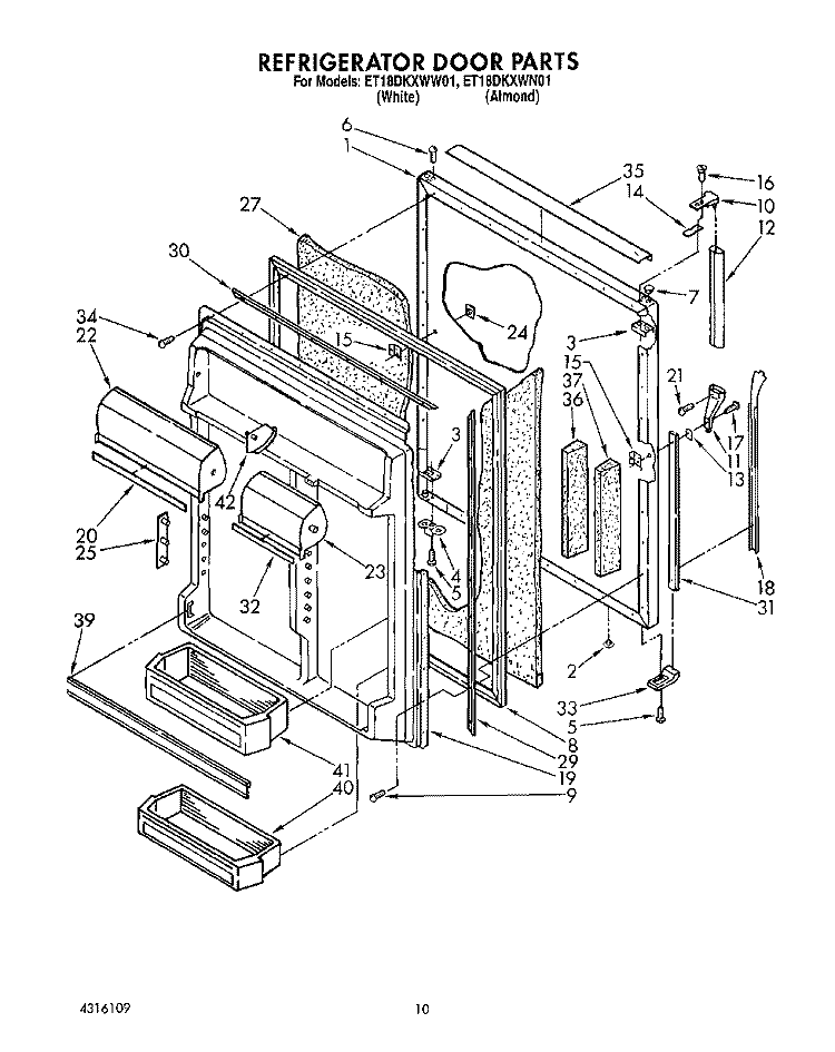 REFRIGERATOR DOOR Diagram and Parts List for ET18DKXWW01  Whirlpool Refrigerator