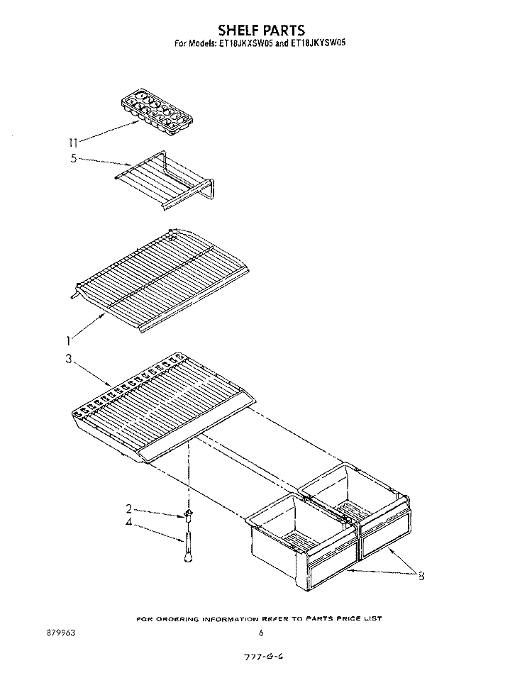 SHELF Diagram and Parts List for ET18JKYSN05  Whirlpool Refrigerator