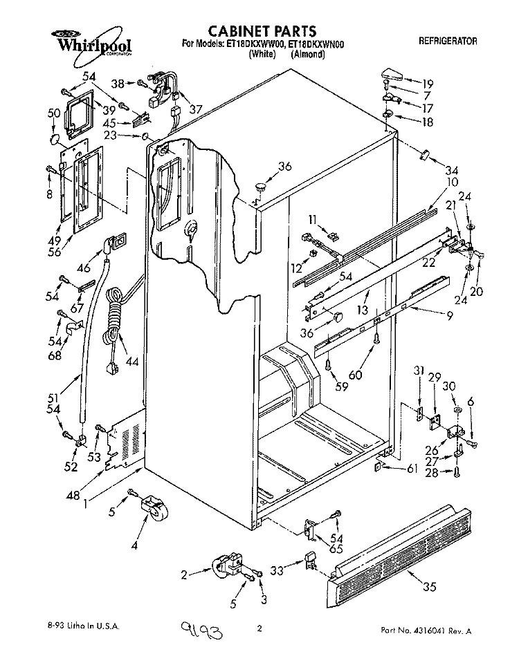 CABINET Diagram and Parts List for ET18DKXWW00  Whirlpool Refrigerator