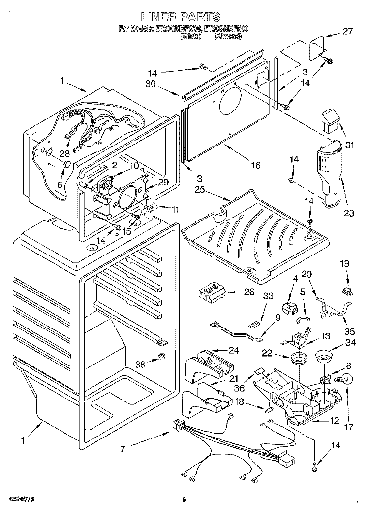 LINER Diagram and Parts List for ET20GMXFW00  Whirlpool Refrigerator