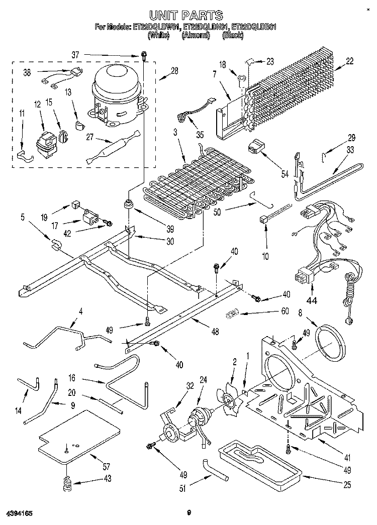 UNIT Diagram and Parts List for ET22DQLDB01  Whirlpool Refrigerator