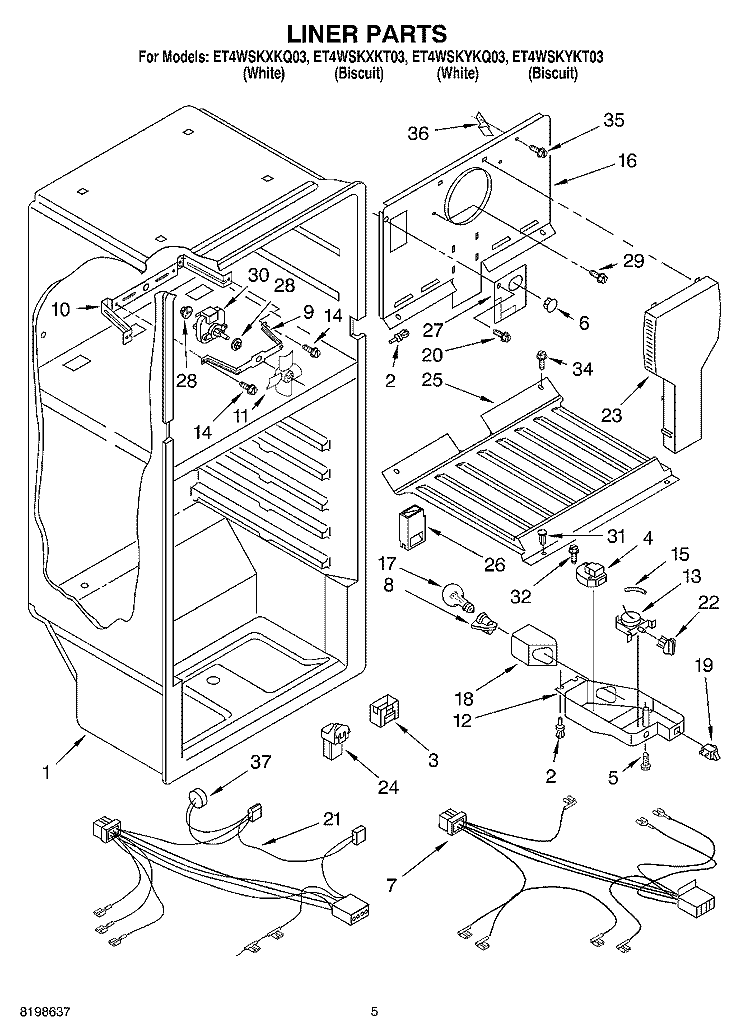 LINER PARTS Diagram and Parts List for ET4WSKYKT03  Whirlpool Refrigerator