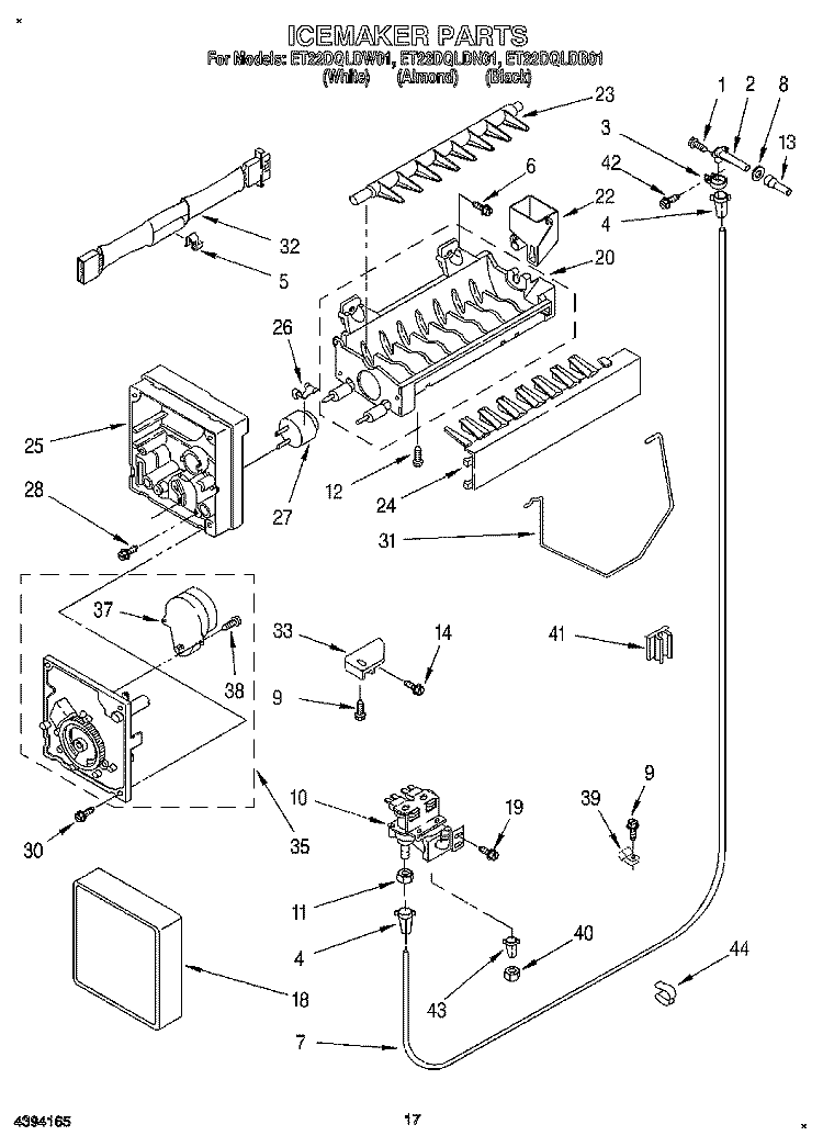 ICEMAKER Diagram and Parts List for ET22DQLDB01  Whirlpool Refrigerator