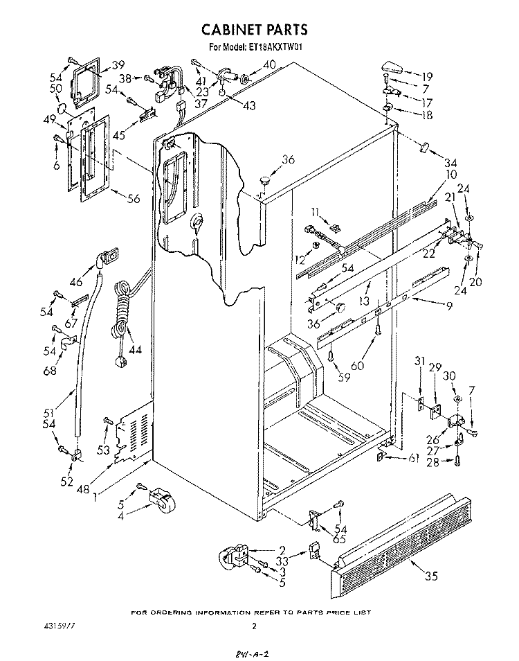 CABINET Diagram and Parts List for ET18AKXTF01  Whirlpool Refrigerator