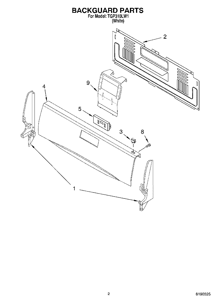 BACKGUARD PARTS Diagram and Parts List for TGP310LW1  Estate Range