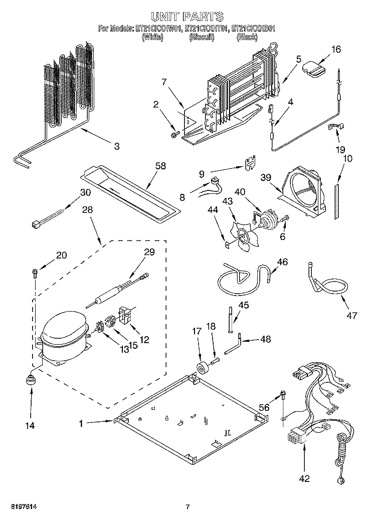 UNIT Diagram and Parts List for ET21CKXHB01  Whirlpool Refrigerator