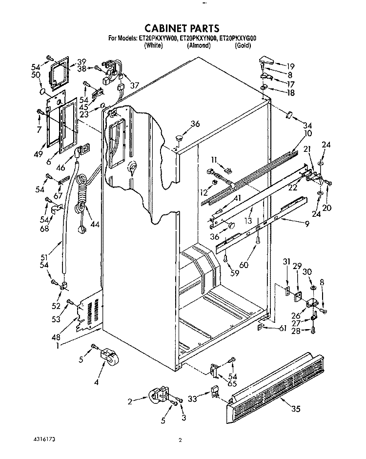 CABINET Diagram and Parts List for ET20PKXYW00  Whirlpool Refrigerator