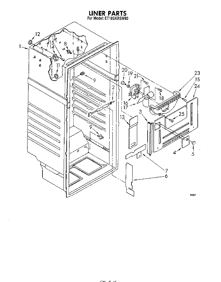LINER Diagram and Parts List for ET18SKRSW00  Whirlpool Refrigerator