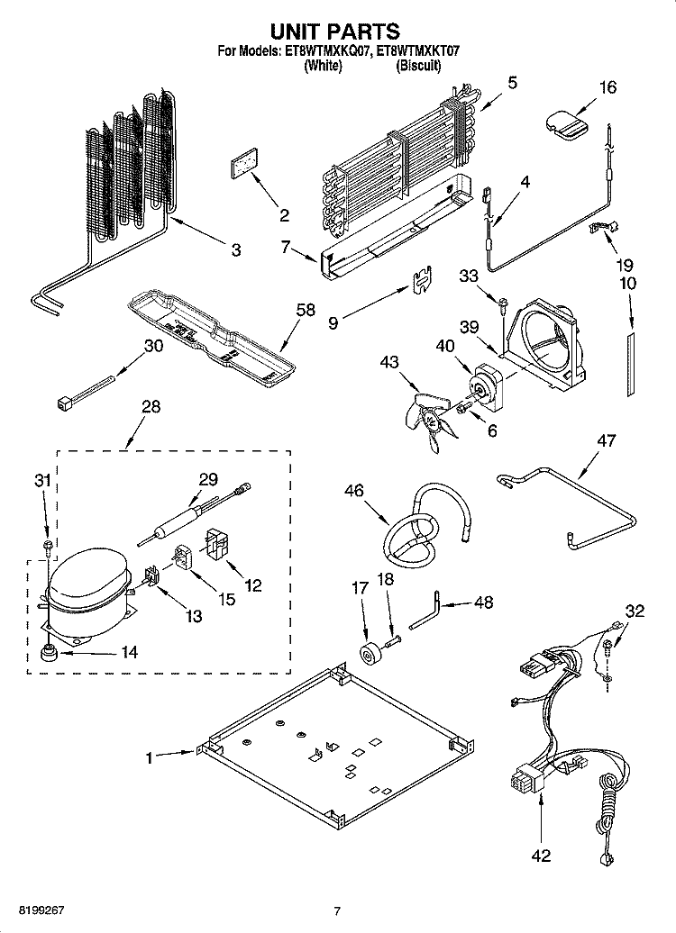 UNIT PARTS Diagram and Parts List for ET8WTMXKQ07  Whirlpool Refrigerator